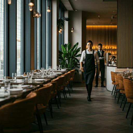 Sophisticated restaurant interior with professional staff